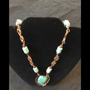 Turquoise and copper hand crafted 22” necklace